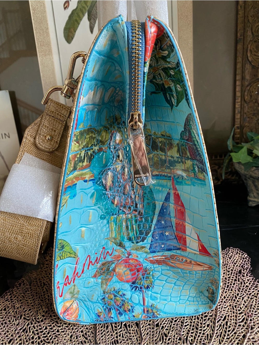 🌴🌸 NWT!! A BRAHMIN EXCLUSIVE! MULTI BANNER CAROLINE SATCHEL - Picture 7 of 13